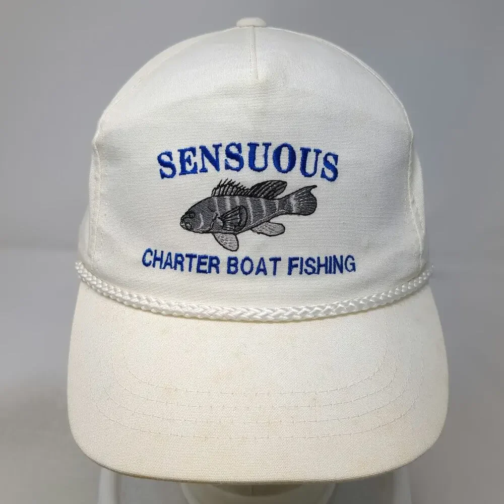 Yupoong 5 Panel White One Size Snapback Rope Hat Sensuous Charter Boat Fishing